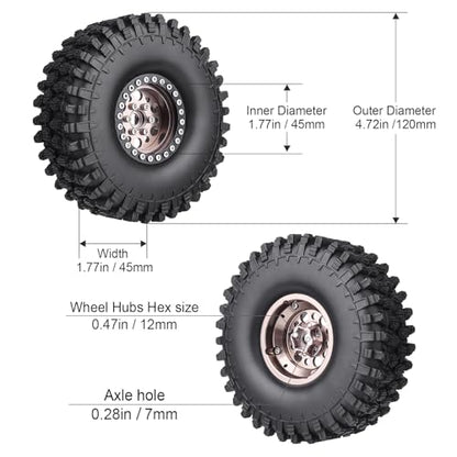 HobbyPark 120mm / 4.72inch 1.9 Crawler Tires and 1.9 Beadlock Wheels Set Foam Inserts for Axial SCX10 II III Traxxas TRX-4 Redcat Gen8 Gen7 Upgrades Replacement Parts (4-Pack) (Gray&Black) - color: Gray&black