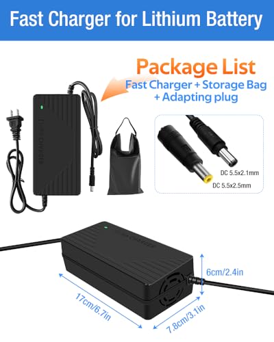 54.6V 3A / 5A Super Fast Charger for 48V Battery,7 Types of Plugs to Choose from, No Need Adapter,More Secure.Compatible with Most Plugs. with Cooling System (DC2.1/2.5mm-3A)