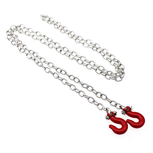 Tow Chain with Trailer Hook for RC Car Accessories Parts for Axial SCX10,TXR4,D90., Red & Silver