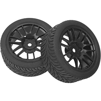 OD 2.55" Rubber Tires & Plastic Wheel Rims 12mm Hex Hub Compatible with HSP Tamiya HPI Kyosho Redcat ExceedRC 1/10 On-Road Touring Car,WLtoys 1/14 144001 RC Buggy (Black) - color: Black