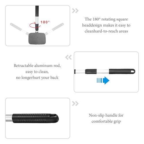 Car Windshield Cleaner Tool, Detachable Car Window Cleaner with Aluminum Extendable Handle & 2 Reusable Cloth Pads, Washable Vehicle Windshield Cleaning Wand for Exterior (Gray) - color: Gray