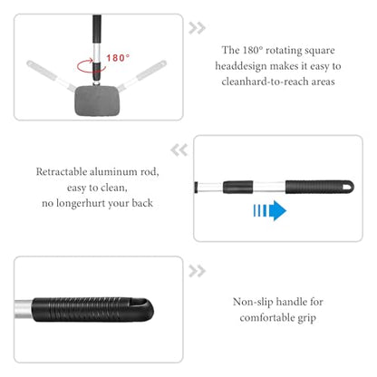 Car Windshield Cleaner Tool, Detachable Car Window Cleaner with Aluminum Extendable Handle & 2 Reusable Cloth Pads, Washable Vehicle Windshield Cleaning Wand for Exterior (Gray) - color: Gray