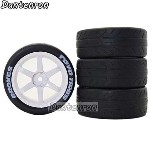 1/10 RC On Road Tires OD 68mm and Hard Plastic Street Wheels 12mm Hex Touring Tyres for 1:10 Rally Racing Drift Car Tamiya TT01 TT02 XV01 HPI KYOSHO HSP PTG2 Traxxas TA06 A959 4PCS (White) - color: White
