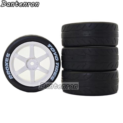1/10 RC On Road Tires OD 68mm and Hard Plastic Street Wheels 12mm Hex Touring Tyres for 1:10 Rally Racing Drift Car Tamiya TT01 TT02 XV01 HPI KYOSHO HSP PTG2 Traxxas TA06 A959 4PCS (White) - color: White