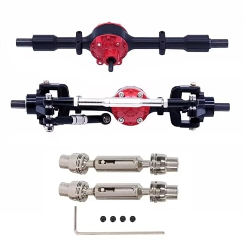 Metal Front and Rear Axle Assembly with Drive Shafts Set for WPL C14 C24 C34 C44 C54 B14 B24 1/16 RC Crawler Truck Upgrades Parts (Black A) - color: Black a