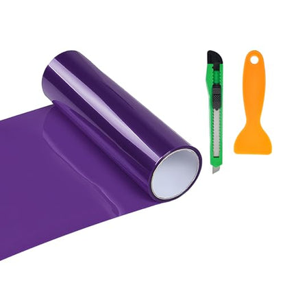 Car Headlight Vinyl Film, 48"×11.8" Self-Adhesive Car Headlight Tint Sticker with Squeegee & Cutter, Waterproof Wrap Film Roll for Vehicle Headlights Taillights Fog Lights (Purple) - color: Purple