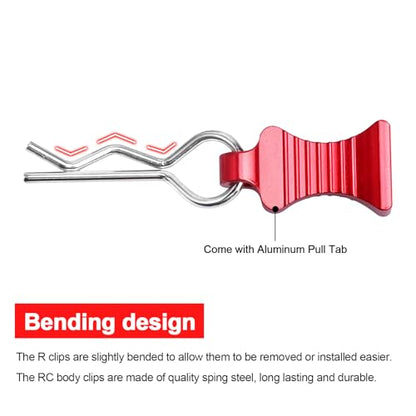 RC Car Body Clips with Pull Tab for 1/10 1/12 Scale Traxxas Axial Redcat Losi Tamiya HPI HSP RC Truck Crawler Buggy On Road Touring Racing, Set of 4 (Red) - color: Red