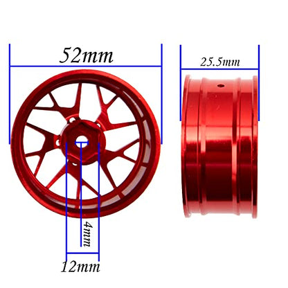 4Pack Metal Wheel Rims 12mm Hex Hub 26mm Width Compatible with Traxxas Tamiya TT01 RedCat Sakura D4 XIS HSP HPI 1/10 On-Road Racing Touring Drift Car (Red) - color: Red