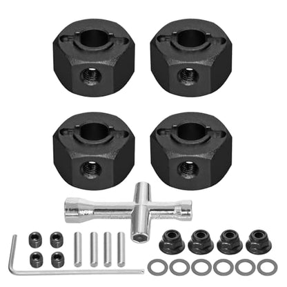 2 Sets Aluminum 12mm Hex Wheel Hubs Hex Adapter & Flanged Lock Nuts for Traxxas Mini Maxx Monster Truck 107154-1 Mini XRT 108076-1 RC Car(Black) - color: Black