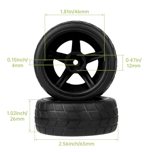 Pre-Glued OD 2.55" 12mm Hex Wheels Rims and Rubber Tires for Traxxas Tamiya HPI HSP Redcat RC 1/10 On Road Racing Car, Set of 4 (Color E) - color: Color E