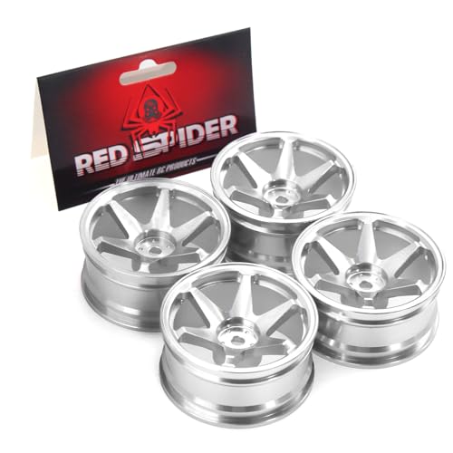 REDSPIDER • 1/10 RC Drift Wheels Rims 12mm Hex Alloy Aluminum for 1:10 Scale Rally Racing Car Tires Tamiya TT01 TT02 XV01 TA06 A959 PTG2 HPI KYOSHO HSP PTG2 Touring Street Tyres 4PCS (Silvery) - color: Silvery