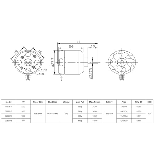 DYS D2826 2200KV/1400KV/1000KV/930KV Brushless Outrunner Motor 2-3S for Multicopter RC Aircraft Fixed-Wing UAV（D2826 1000KV） - color: D2826 1000KV