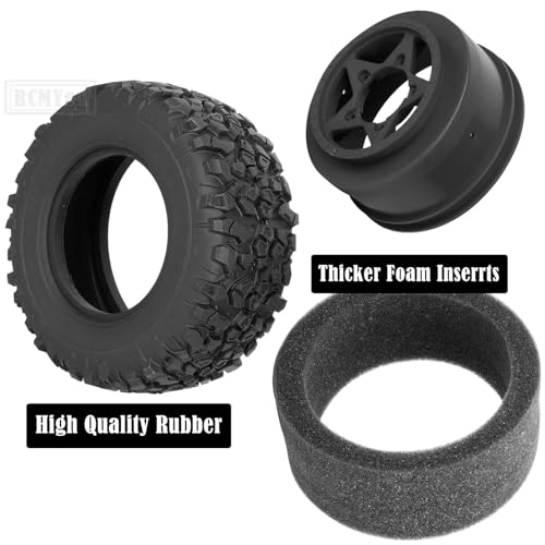 Rc Truck Tires 12mm/14mm/17mm Hex RC Wheels Tires for 1/10 Slash 4×4 2WD,Arrm a Senton,Axia1 Redca t Rc 4wd,w/RC Wheels Hex Detachable Replace Running on Off-Road Tire,Black - color: Black