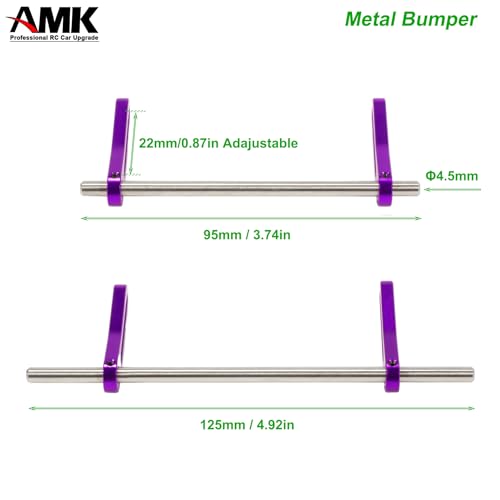 AMK Adjustable 1/10 Scale Bumper Mount Front Rear, Metal Bumper Kit with Modular Fairlead D-Ring Tow Strap for RC Crawler Axial SCX10 Element Enduro Gen7 Gen8 TRX6 TRX4 Upgrades (Purple) - color: Purple