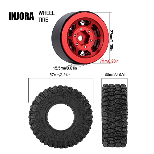 INJORA 1.0 Beadlock Wheel S5 Super Soft Sticky Crawler Tires for TRX4M Axial AX24 SCX24 FCX24 Enduro24 Upgrade, 57 * 22mm(Red) - color: Red
