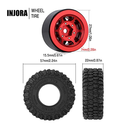 INJORA 1.0 Beadlock Wheel S5 Super Soft Sticky Crawler Tires for TRX4M Axial AX24 SCX24 FCX24 Enduro24 Upgrade, 57 * 22mm(Red) - color: Red