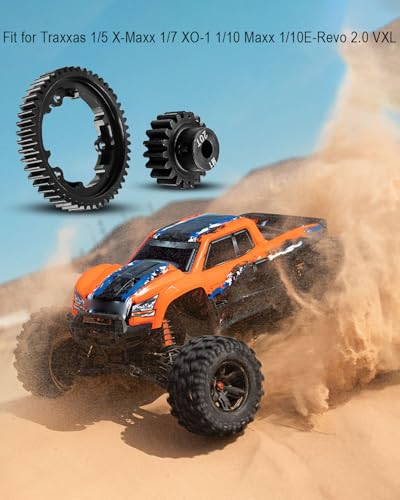 50T M1.0 Hardened Steel Spur Gear with 20T Pinion Gear Fit for Traxxas 1/10 Maxx 1/5 X-Maxx 1/10 E-REVO 2.0 VXL 1/7 XO-1 1/6 XRT Hot Racing Spur Gear RC Cars Spare Parts - size: 50T+20T