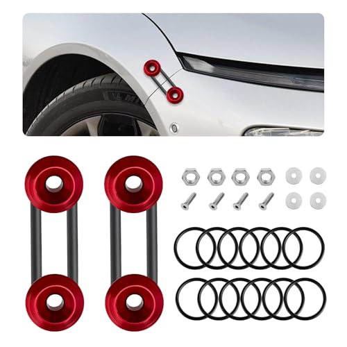 KVAEY Bumper Quick Release, JDM Front Rear Bumper Fasteners with Stainless Steel Screw Rubber O-Ring Washers, Universal Car Bumper Quick Release Tabs Trunk Bend Fenders Holders Kit (Red) - color: Red
