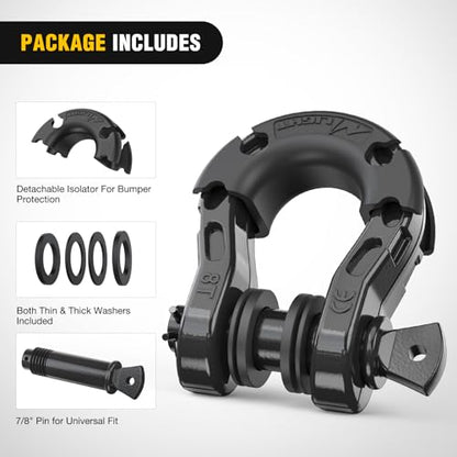 Nilight 2 Pack 3/4" Mega D-Ring Shackle with 7/8" Screw Pin 68,000LBS Break Strength, Heavy Duty Off Road Recovery Shackle for Use with Tow Strap, Winch, Off-Road Jeep Truck Vehicle | 7/8" Screw Pin, 2Pcs Black, 68,000 lbs Break Strength(17,000 lb WLL), F