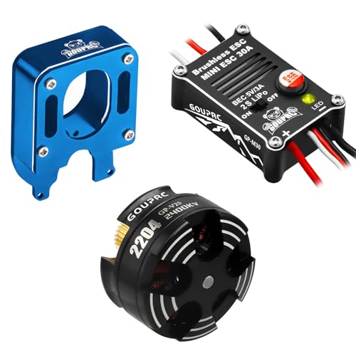 GOUPRC Brushless ESC 30A & 2204 2400KV Brushless Outrunner Motor with Mount Combo Kit for SCX24 Axial 1/24 Remote Control Crawler Truck Car Blue - style: Blue ESC & Motor & Mount