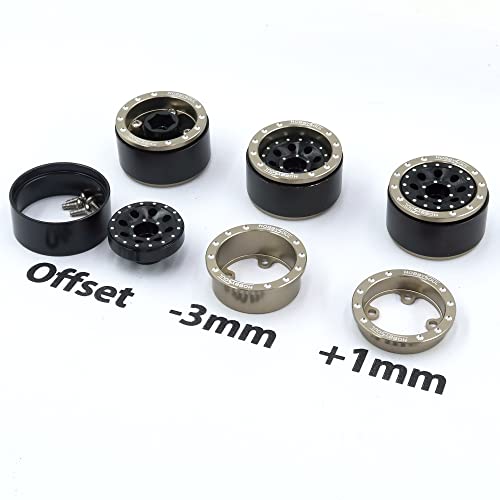 Adjustable Offset 1.0 Beadlock Wheels Rims for 1/18 Traxxas TRX4M & 1/24 Axial SCX24 90081 Crawler, (4-Pack) - color: Champagne & Black