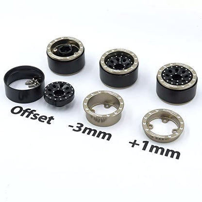 Adjustable Offset 1.0 Beadlock Wheels Rims for 1/18 Traxxas TRX4M & 1/24 Axial SCX24 90081 Crawler, (4-Pack) - color: Champagne & Black