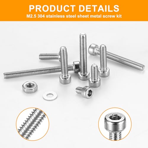 840 Pcs M2.5 Small Metric Screws with Nuts, Hex Socket Head Cap and Nut Assortment Kits, Stainless Steel Replacement Machine Fastener Screws and Bolts Nuts (M2.5 840 Silver) - color: M2.5 840 Silver