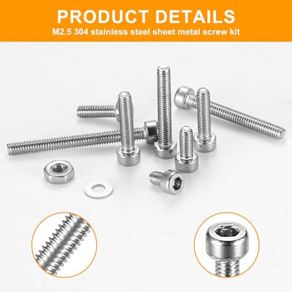 840 Pcs M2.5 Small Metric Screws with Nuts, Hex Socket Head Cap and Nut Assortment Kits, Stainless Steel Replacement Machine Fastener Screws and Bolts Nuts (M2.5 840 Silver) - color: M2.5 840 Silver