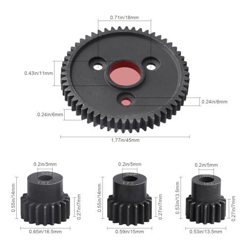 54T 0.8 32 Pitch Metal Steel 3956 Spur Gear with 15T 17T 19T Pinions Gear Sets Motor Gears for 1/10 Traxxas Slash 4x4 4WD/2WD VXL Rustler 2WD/4x4 Rally VXL Stampede 4x4 Summit E-REVO Parts