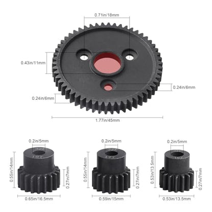 54T 0.8 32 Pitch Metal Steel 3956 Spur Gear with 15T 17T 19T Pinions Gear Sets Motor Gears for 1/10 Traxxas Slash 4x4 4WD/2WD VXL Rustler 2WD/4x4 Rally VXL Stampede 4x4 Summit E-REVO Parts