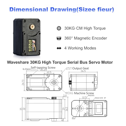 (2-Pack) FEETECH 30KG High Torque Serial Bus Servo Motor 12V, 360° Programmable Magnetic Encoder with Continuous Rotation, Two-Way Feedback, Industrial Digital Servo for Robotic Arm, RC Car, Automati