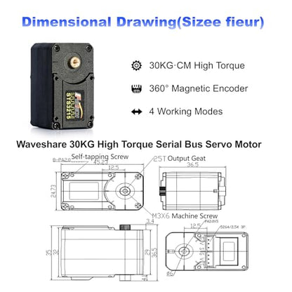 (2-Pack) FEETECH 30KG High Torque Serial Bus Servo Motor 12V, 360° Programmable Magnetic Encoder with Continuous Rotation, Two-Way Feedback, Industrial Digital Servo for Robotic Arm, RC Car, Automati