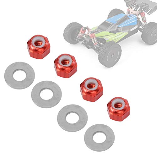 RC Wheel Nuts Aluminum Alloy Lock Nuts with Gaskets for 1/14 144001 RC Car 4 Set Red Anodized Hex Wheel Nuts (Red)