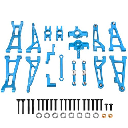 Aluminum Upgrade Kit, Front Rear Suspension Arms, Steering Knuckles & Hubs, R168Z Bearings for 1/16 MJX Hyper GO H16BM H16GT H16DR 16208 16209 16210 RC Truck Car Accessories Parts (Blue) - color: Blue