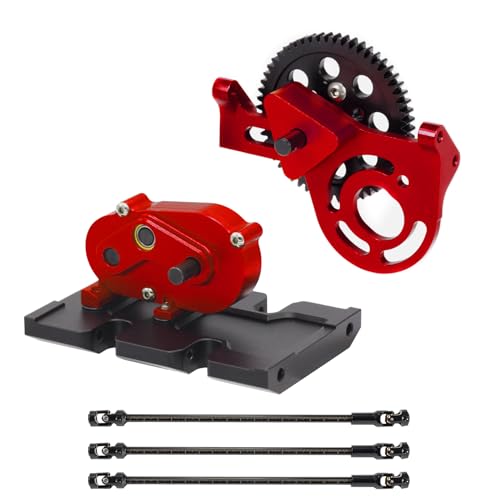 AMK 1/10 Scale Transmission Kit OD Transfer Case Gearbox with 30% Overdrive Gear Box 3Pcs Driveshafts for RC Crawler Axial SCX10 II Element Enduro DIY LCG Chassis (Red) - color: Red