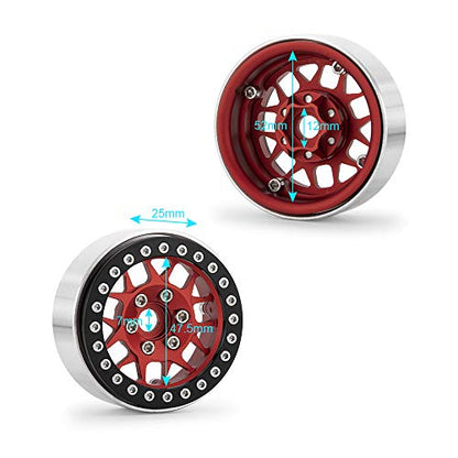 4pcs Aluminum Alloy 2.2inch Beadlock Wheels Rims for Axial Wraith SCX10 TRX4 1/10th RC Rock Crawler Car (Red) - color: Red
