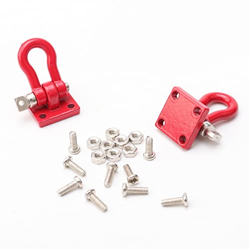 Metal Crawler Trailer Tow Hooks Buckle Winch Shackles RC Decoration Accessories for 1/10 Scale RC Rock Crawler Truck SCX10 TF2 D90 D110 CC01 HILUX Wraith Tundra TRX-4, Red
