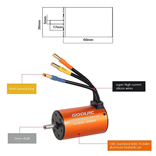 GoolRC Waterproof 3660 3800KV Brushless Motor with 60A ESC Combo Set for 1/10 RC Car Truck Waterproof Motor
