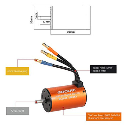 GoolRC Waterproof 3660 3800KV Brushless Motor with 60A ESC Combo Set for 1/10 RC Car Truck Waterproof Motor