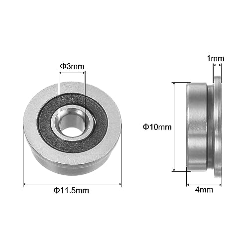 uxcell F623-2RS Flanged Ball Bearing 3x10x4mm Double Sealed Chrome Steel Flange Bearings, 10pcs - size: F623-2RS
