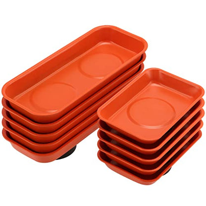 10 Piece Magnetic Parts Trays Set, 2 Sizes Stainless Steel Magnetic Tool Tray for Small Parts, Bolts, Nuts, Pins Tools Organization, 5.9x2.5/3.6x2.4 Inch, Orange