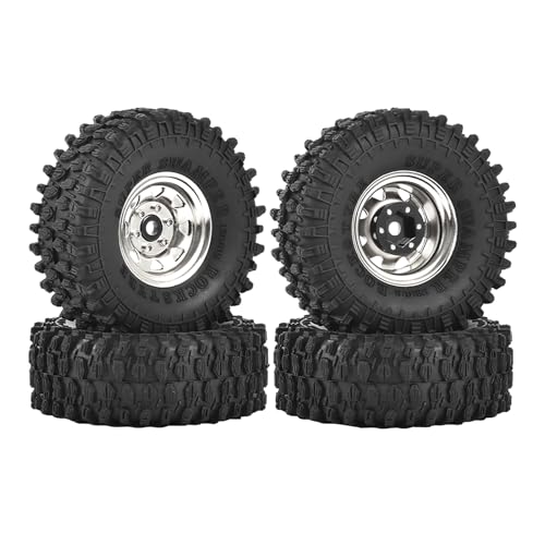 4PCS 1.55 inch Aluminum Alloy Metal Beadlock Wheels Rim and Rubber Tires for 1/10 RC Rock Crawler Car for Axial AX90069 D90 TF2 Tamiya CC01 JIMNY UTB18 Upgrade Parts(95MM,Silver) - color: 95mm,silver