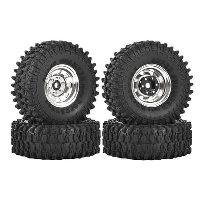 4PCS 1.55 inch Aluminum Alloy Metal Beadlock Wheels Rim and Rubber Tires for 1/10 RC Rock Crawler Car for Axial AX90069 D90 TF2 Tamiya CC01 JIMNY UTB18 Upgrade Parts(95MM,Silver) - color: 95mm,silver