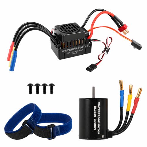 GoolRC BL3650 Brushless Motor, 3900KV Brushless Motor & 60A Waterproof ESC Combo, 4‑Pole 12‑Slot High Torque, 3.175mm Shaft, Accessory for Modification Enthusiasts 1/10 RC Cars & Trucks