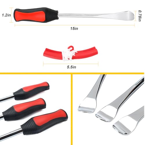 Zpana 15" Tire Spoons Kit, Steel Motorcycle Tyre Changing Lever Tool Set with 3 Rim Protectors 12 Valve Caps 10 Cores 1 Wrench & Bag, Universal for for Dirt Bike Lawn Mower Bicycle