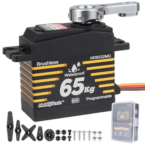 HobbyPark Waterproof 65kg Servos Brushless Motor High Torque RC Steering Servo Fast Speed Stainless Steel Metal Gears HV for 1/8 1/10 RC Crawlers Cars Trucks Buggy 180° Standard Programmable