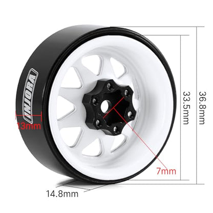 INJORA -4.05mm Offset Stamped Steel 1.3" Wheels for 1/24 1/18 RC (White) - color: White