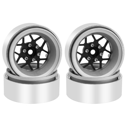 ModuWheel 1.3" Negative Offset Aluminum + Carbon Fiber Beadlock Wheels Rim for 1/24 1/18 AX24 SCX24 TRX4m Ascent18 RC Crawler,Star Pattern-1 (Silver) - color: Silver