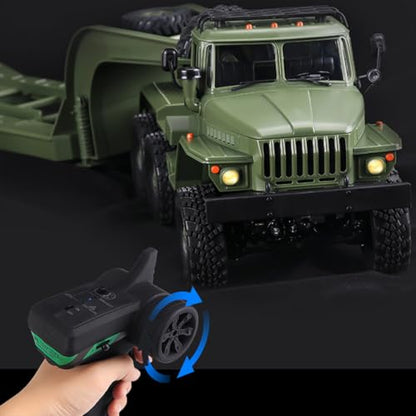 1/16 WPL RC Military Trailer, 2.4G 6WD 41.3 Inch Full-Proportional RC Transport Semi Trailer Tractor Truck Engineering Vehicle Models Toys