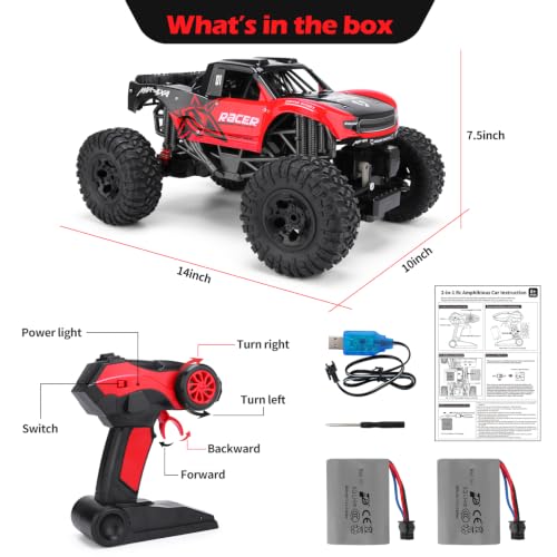 RC Trucks 4x4 Offroad Waterproof - 1:12 Scale Large Amphibious Remote Control Car, Dual Motors Crawler Vehicle, Monster Truck Toys with 2 Rechargeable Batteries, Best Gift for Kids Adults | 2 Rechargeable Batteries Dual Motors Crawler Vehicle Monster Truc